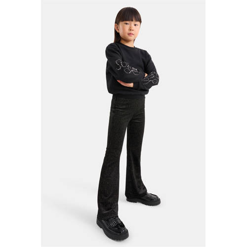 Shoeby high waist flared broek met all over print zwart Meisjes Polyester 98 104