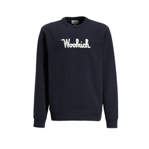 Woolrich sweater met tekst donkerblauw Tekst