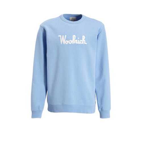 Woolrich sweater met tekst lichtblauw Tekst