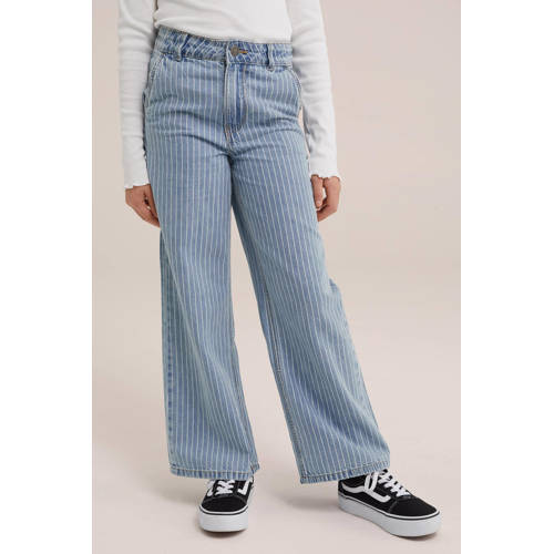 WE Fashion Blue Ridge high waist wide leg jeans met krijtstreep bleached denim Blauw 116