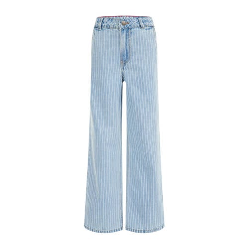 WE Fashion Blue Ridge high waist wide leg jeans met krijtstreep bleached denim Blauw