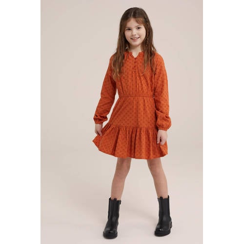 WE Fashion gebloemde jurk oranje bruin Meisjes Katoen Ronde hals Bloemen 98 104