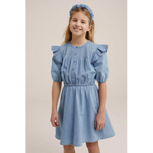 WE Fashion Blue Ridge jurk lichtblauw Meisjes Katoen Ronde hals 98 104