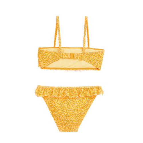 WE Fashion bandeau bikini met ruches geel wit Meisjes Gerecycled polyamide 110 116