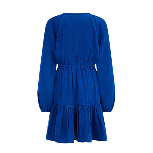WE Fashion jurk van biologisch katoen helderblauw Effen 158 164