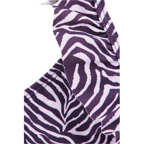 WE Fashion triangel bikini met ruches paars wit Meisjes Polyamide Zebraprint 122 128