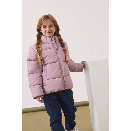 name it KIDS gewatteerde winterjas NKFMILAN zachtroze Meisjes Polyester Opstaande kraag 128