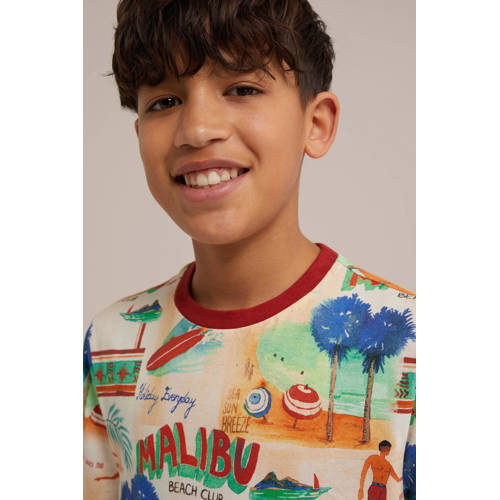 WE Fashion T-shirt met all over print multi Jongens Katoen Ronde hals All over print 170 176