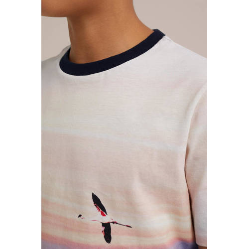 WE Fashion T-shirt met all over print wit roze donkerblauw Multi Jongens Katoen Ronde hals 98 104