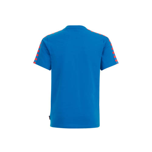 WE Fashion t-shirt blauw oranje Jongens Katoen Ronde hals Printopdruk 134 140
