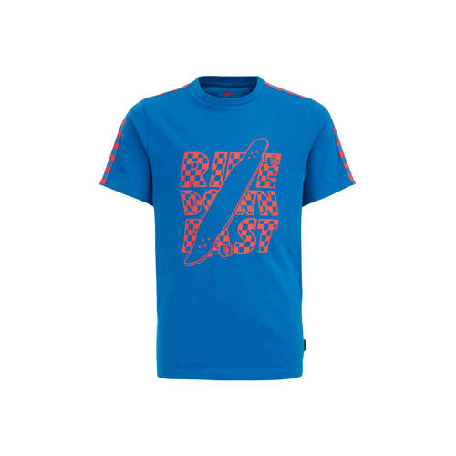 WE Fashion t-shirt blauw/oranje Jongens Katoen Ronde hals Printopdruk