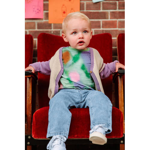 The New Chapter vest Harper paars ecru Meisjes Katoen V-hals Meerkleurig 74