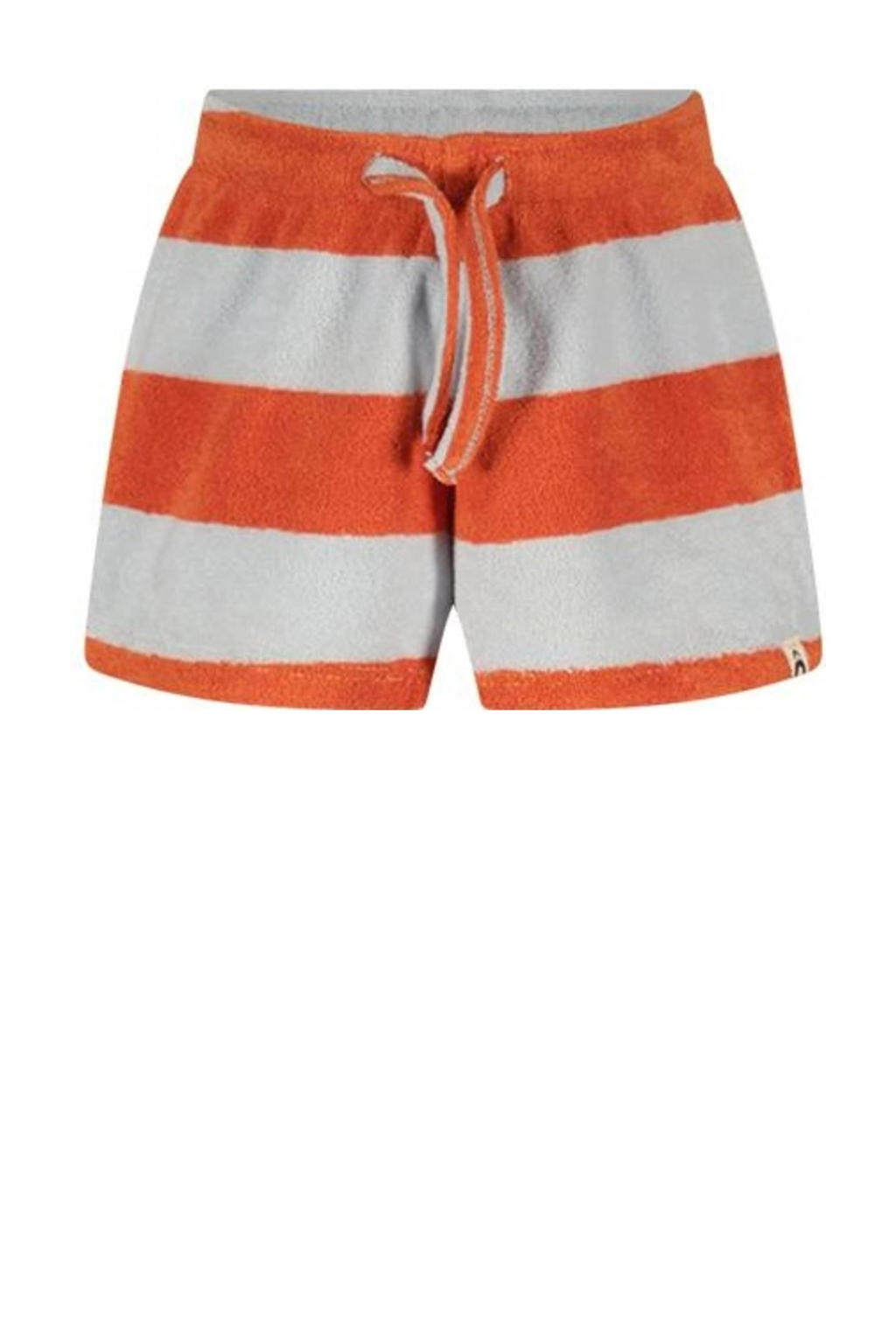 Rood en lichtblauwe The New Chapter baby gestreepte badstof casual short Keesje met regular waist en elastische tailleband met koord