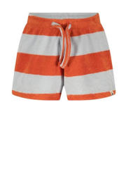 thumbnail: Rood en lichtblauwe The New Chapter baby gestreepte badstof casual short Keesje met regular waist en elastische tailleband met koord