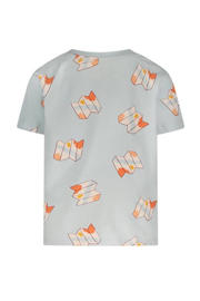 thumbnail: Lichtblauw en oranje jongens en meisjes The New Chapter baby T-shirt Ezra van biologisch katoen met korte mouwen, ronde hals en drukknoopsluiting