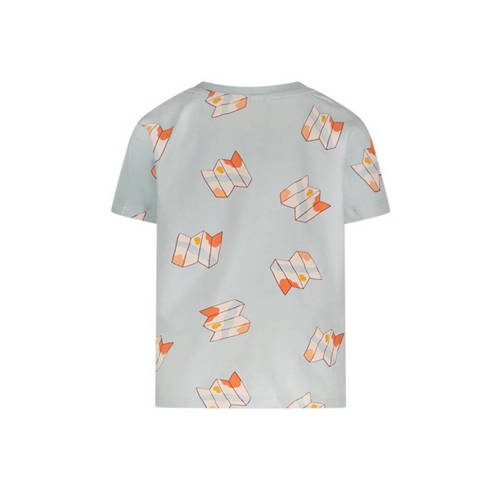 The New Chapter baby T-shirt Ezra met all over print lichtblauw oranje Jongens Meisjes Katoen Ronde hals 110