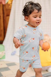 thumbnail: The New Chapter baby T-shirt Ezra met all over print lichtblauw/oranje