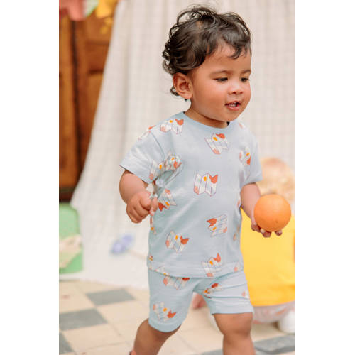 The New Chapter baby T-shirt Ezra met all over print lichtblauw oranje Jongens Meisjes Katoen Ronde hals 110