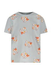 thumbnail: Lichtblauw en oranje jongens en meisjes The New Chapter baby T-shirt Ezra van katoen met korte mouwen, ronde hals en drukknoopsluiting