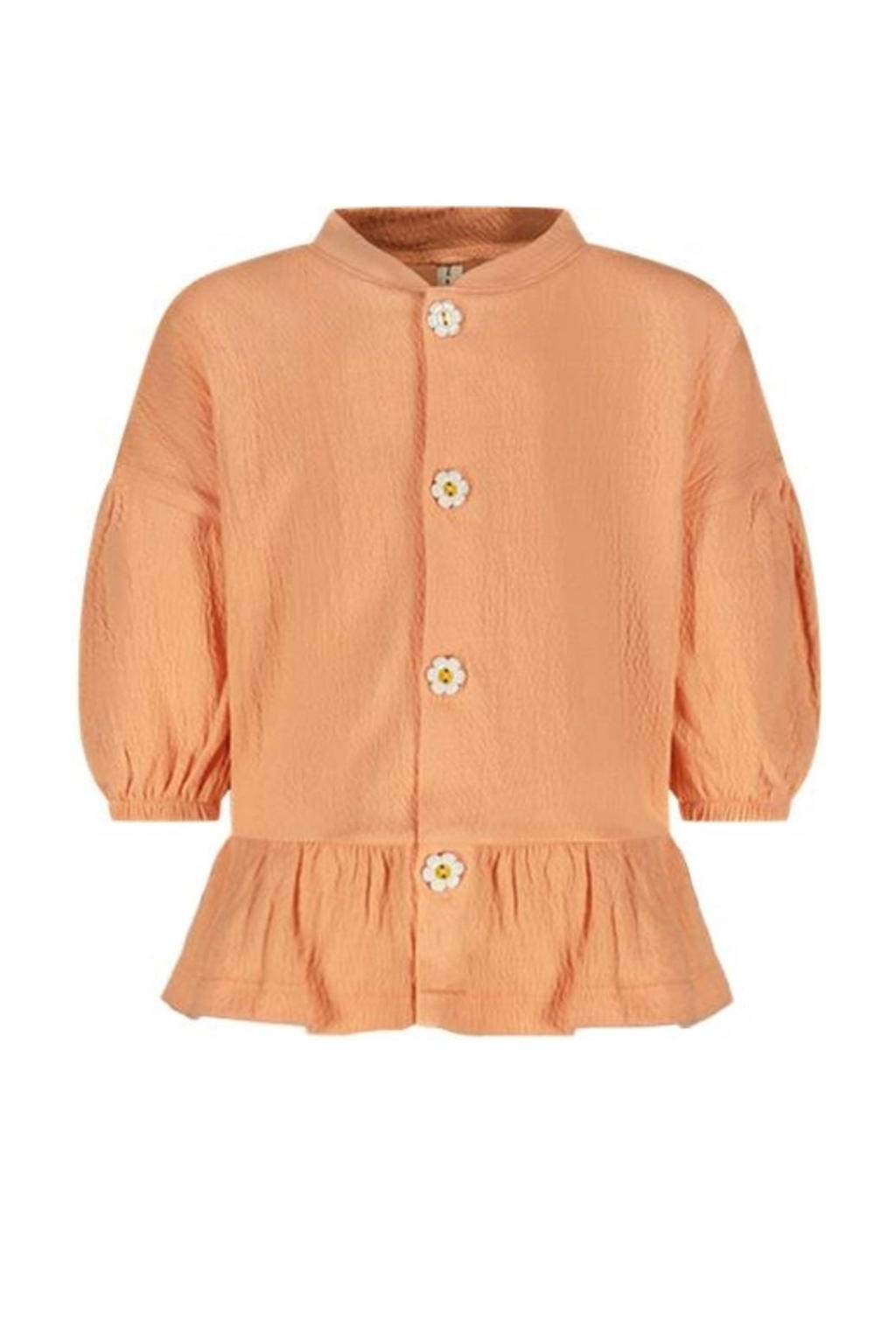 Roze meisjes The New Chapter baby blouse Julie van katoen met effen, lange mouwen, mao kraag, knoopsluiting en textuur