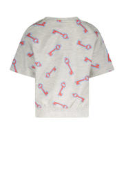 thumbnail: Grijs en lichtblauwe jongens en meisjes The New Chapter T-shirt Lux van sweat materiaal met half lange mouwen, ronde hals en drukknoopsluiting