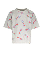 thumbnail: Grijs en lichtblauwe jongens en meisjes The New Chapter T-shirt Lux van sweat materiaal met korte mouwen, ronde hals en drukknoopsluiting