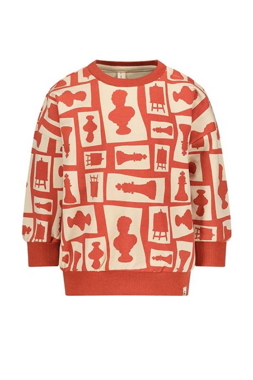 sweater Bowe met all over print rood/ecru