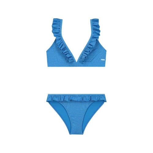 Shiwi triangel bikini Bella met lurex en ruches blauw Meisjes Polyamide