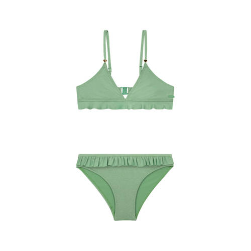 Shiwi triangel bikini Rosie met lurex en ruches groen Meisjes Polyamide