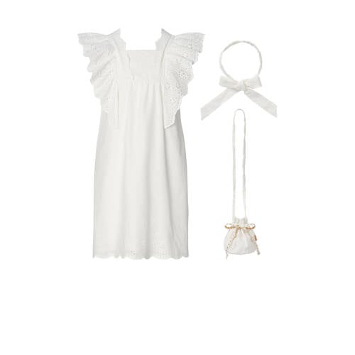 Noppies Eglin jurk + hoofdband + tas offwhite Wit Meisjes Katoen Vierkante hals - 110