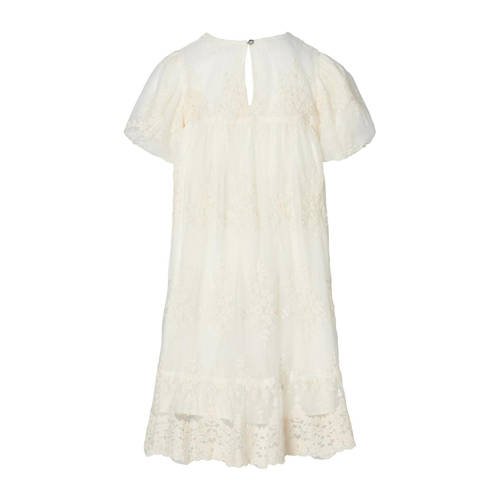 Noppies semi-transparante jurk Enshi met kant offwhite Wit Meisjes Katoen Ronde hals 104