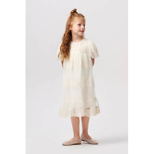 Noppies semi-transparante jurk Enshi met kant offwhite Wit Meisjes Katoen Ronde hals 80