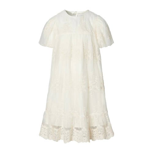 Noppies semi-transparante jurk Enshi met kant offwhite Wit Meisjes Katoen Ronde hals - 122