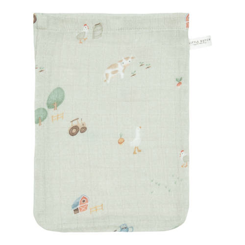 Little Dutch hydrofiel washandje set van 2- Little Farm Olive Hydrofiele washandjes Groen