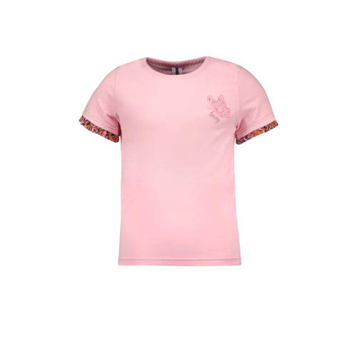 B.Nosy T-shirt met contrastbies zachtroze/oranje Meisjes Katoen Ronde hals - 104