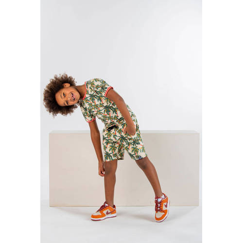 B.Nosy T-shirt Kaleb met bladprint groen creme oranje Jongens Stretchkatoen Ronde hals 98