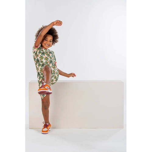 B.Nosy T-shirt Kaleb met bladprint groen creme oranje Jongens Stretchkatoen Ronde hals 98