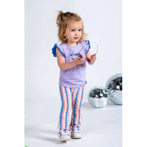 B.Nosy gestreepte flared broek Patty roze blauw geel Meisjes Stretchkatoen 74