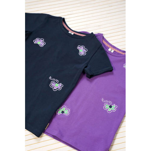 B.Nosy Vivianne T-shirt Blauw Meisjes Polyester Ronde hals Bloemen 98