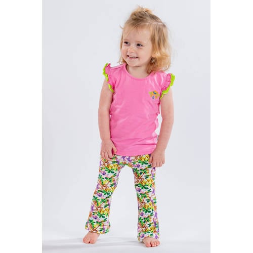 B.Nosy gebloemde flared broek groen roze wit Meisjes Gerecycled polyester 80