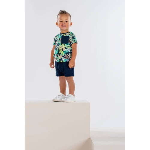 B.Nosy sweatshort met bladprint donkerblauw Korte broek Blad 92