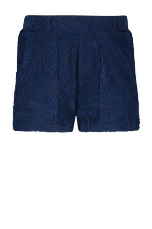 sweatshort met bladprint donkerblauw