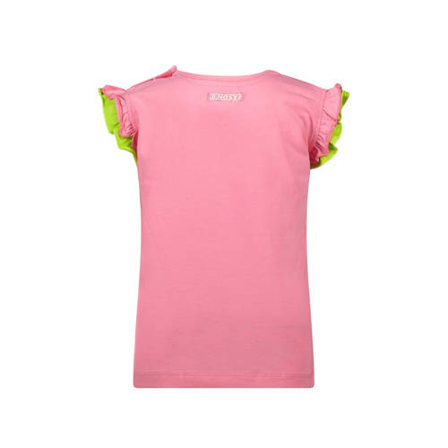 B.Nosy T-shirt met printopdruk zoetroze felgroen Meisjes Stretchkatoen Ronde hals 92