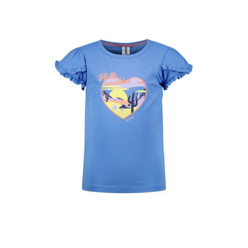 B.Nosy T-shirt met printopdruk en ruches hemelsblauw Meisjes Stretchkatoen Ronde hals - 104