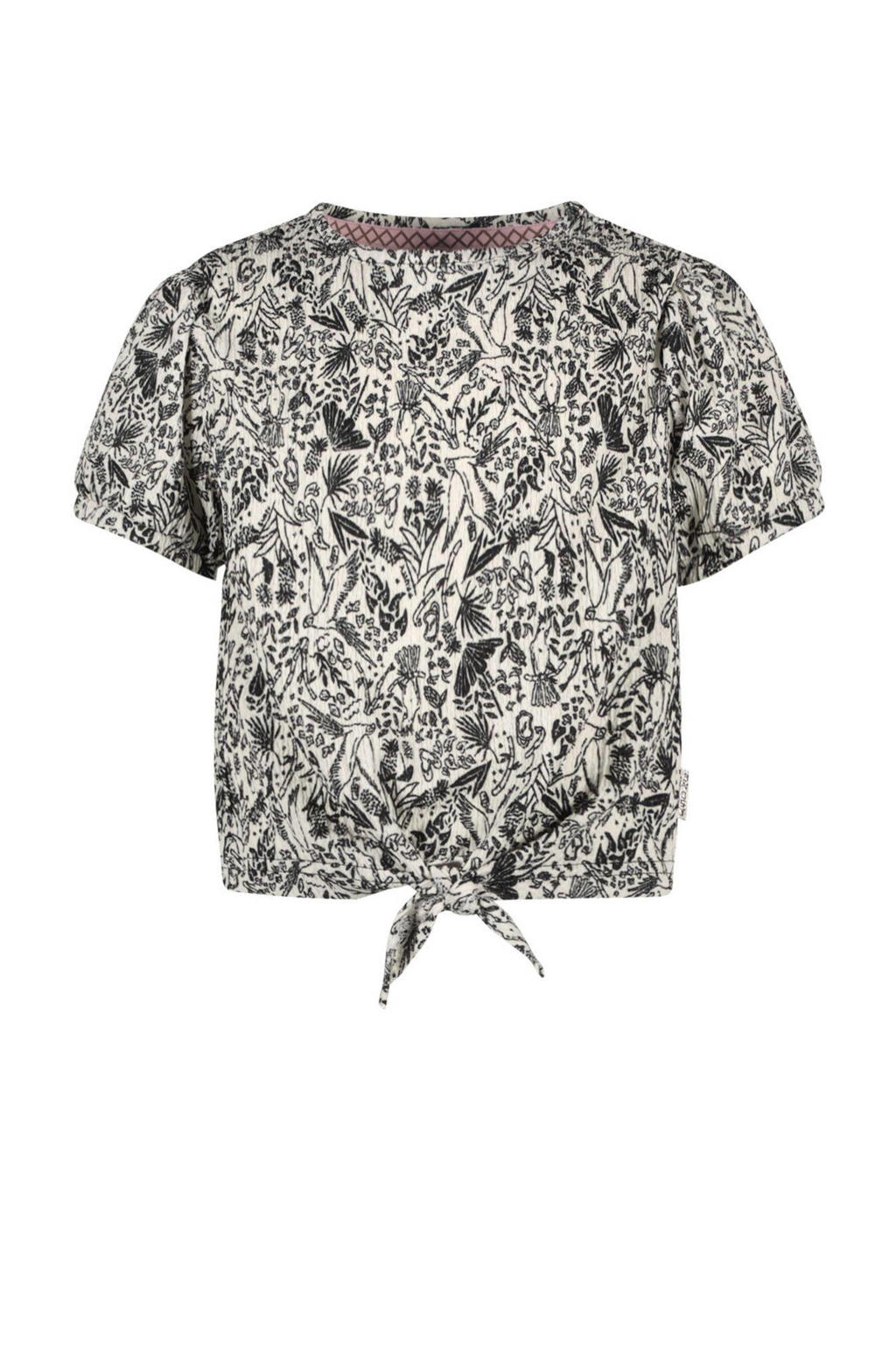 Groene meisjes B.Nosy gebloemde top Milou offwhite van polyester met korte mouwen, ronde hals en knoopdetail