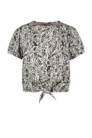 thumbnail: Groene meisjes B.Nosy gebloemde top Milou offwhite van polyester met korte mouwen, ronde hals en knoopdetail