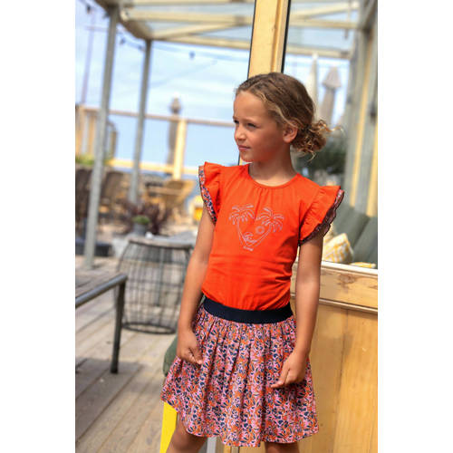 B.Nosy gebloemde jurk Stevie oranje roze blauw Meisjes Polyester Ronde hals 98