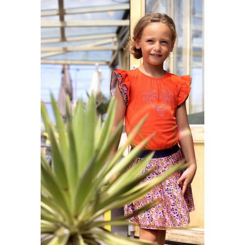 B.Nosy gebloemde jurk Stevie oranje roze blauw Meisjes Polyester Ronde hals 98