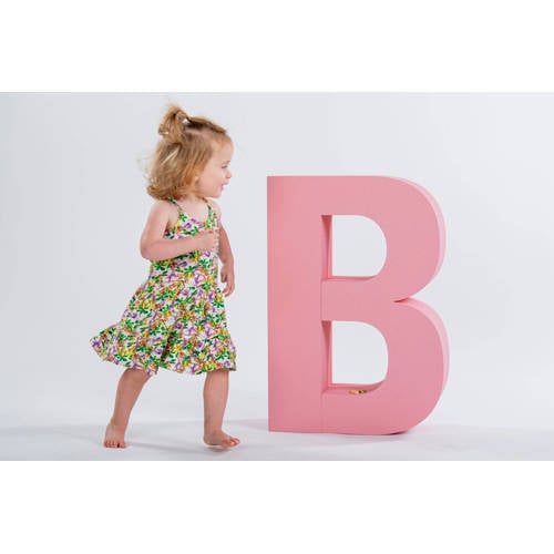 B.Nosy gebloemde A-lijn jurk roze geel multicolor Meisjes Polyester Ronde hals 74