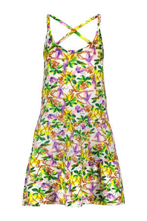 gebloemde A-lijn jurk roze/geel/multicolor